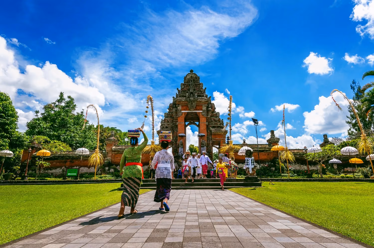 Rice terraces, temples, and quiet villages showcase the greener side of the Bali city view.