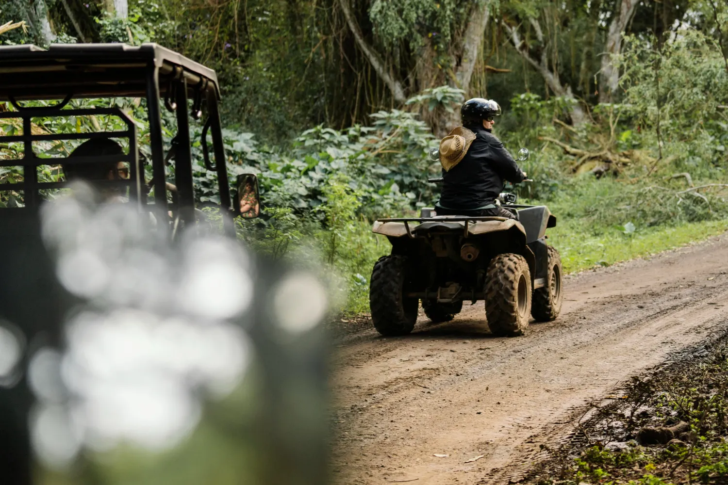 Two couples riding ATV Tandem Adventure in Ubud 