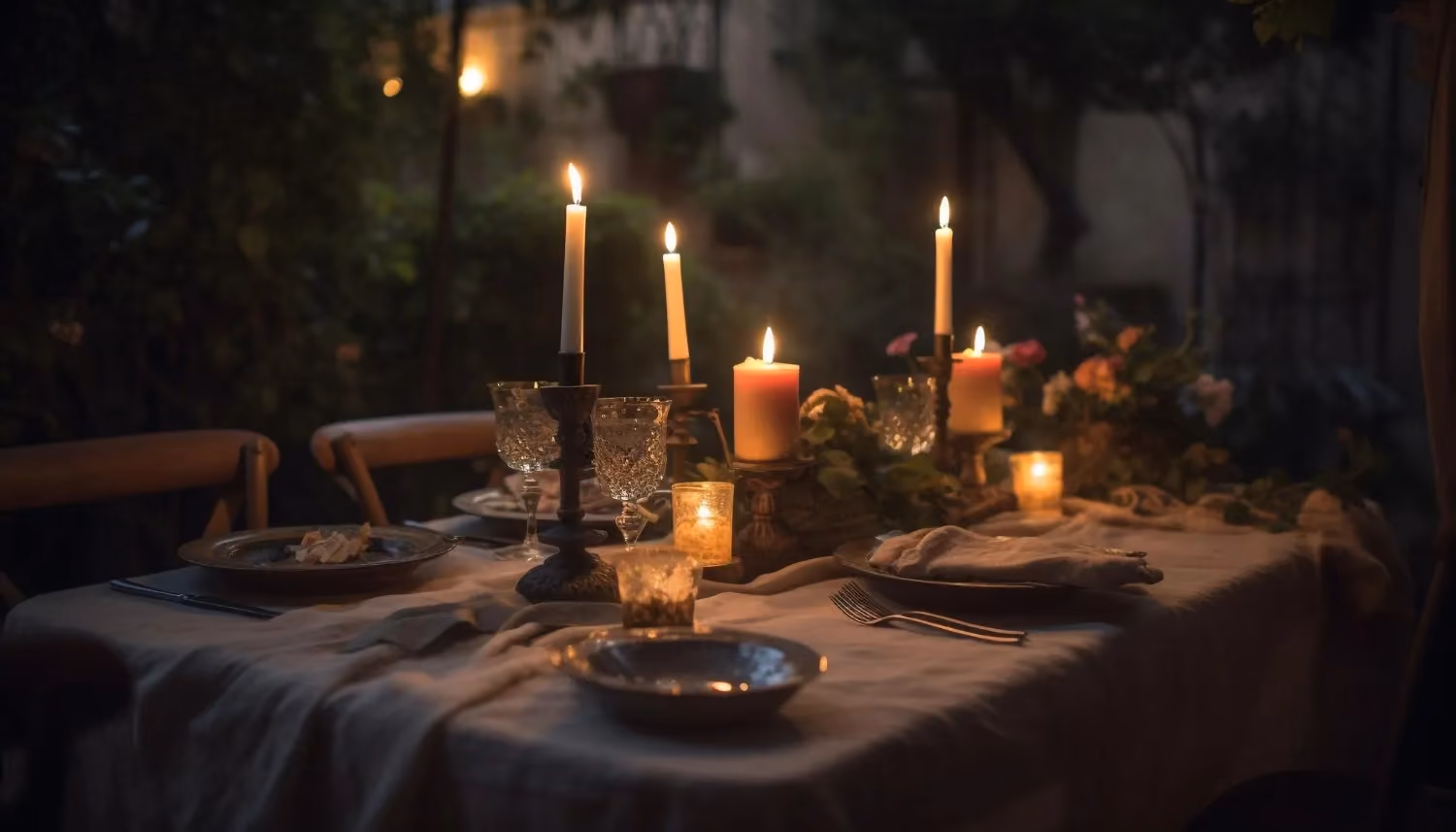 Candle light dinner by the sea
