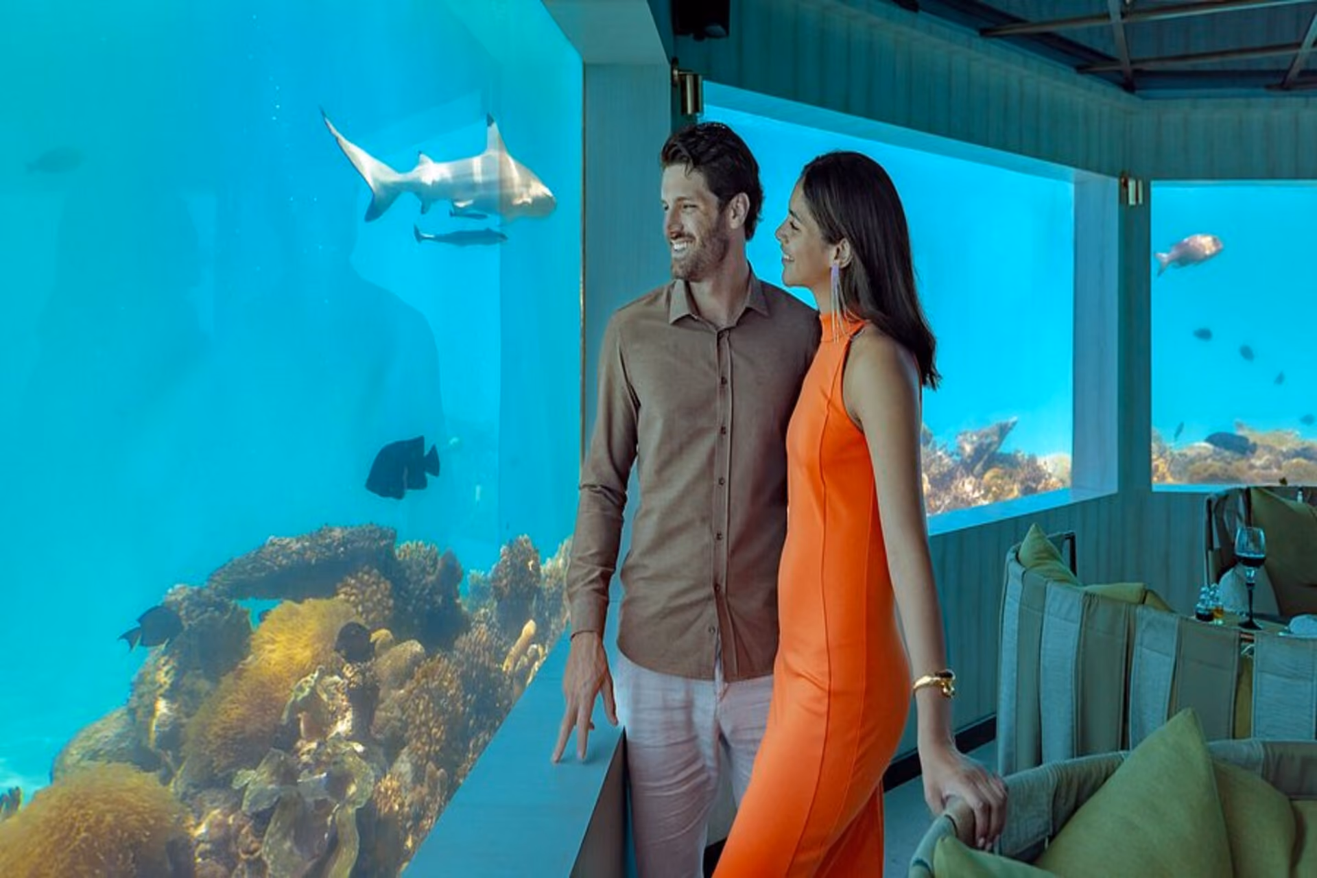 Romantic, intimate, and submerged in marine magic for a one-of-a-kind dining experience.