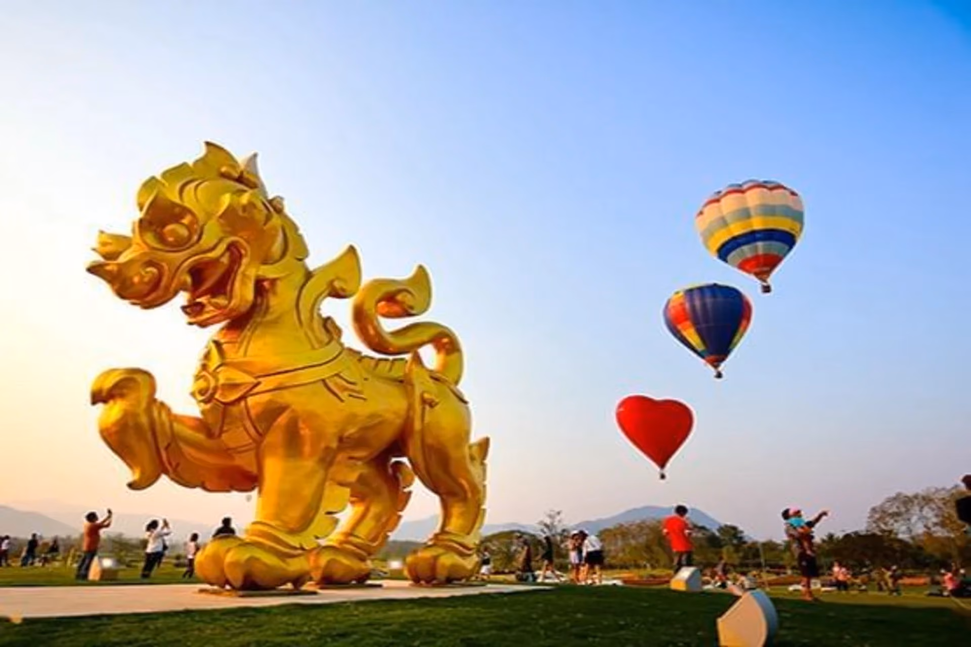 A scenic landscape of tea farms, flower fields, and adventure activities.