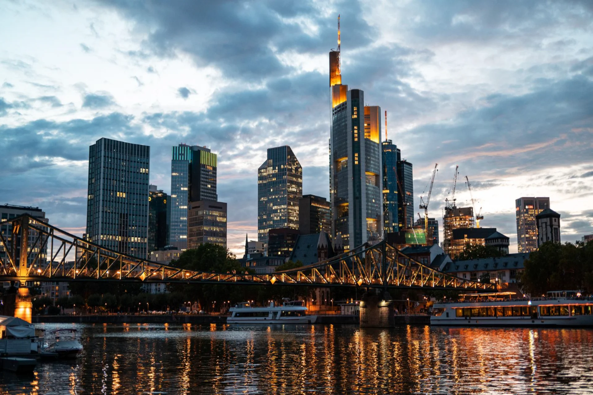 Cityscape of frankfurt downtown at sunset germany is considered as top luxury county to visit in august