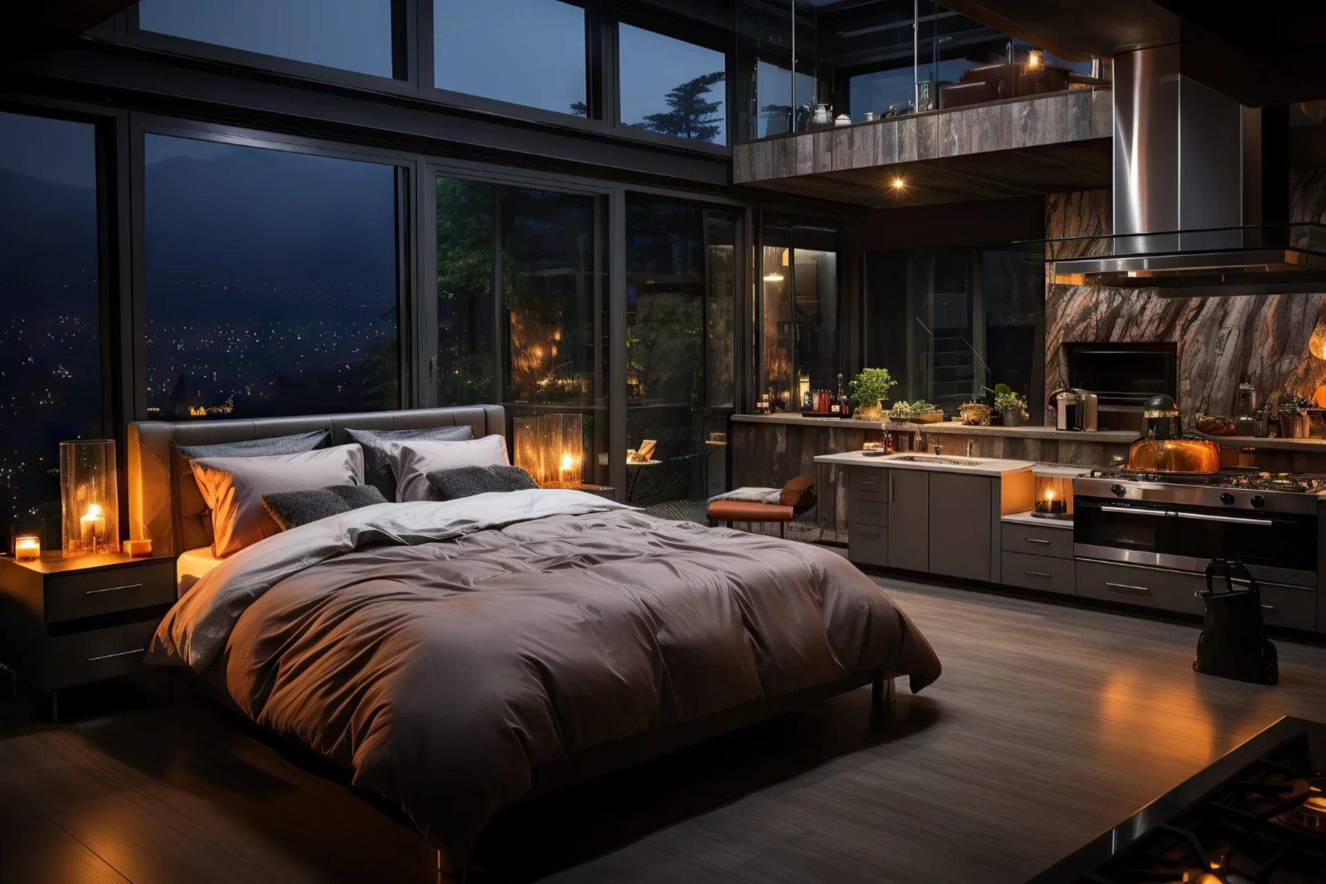 Modern Airbnb loft with panoramic night views — flexible stay option in Mauritius vs Maldives