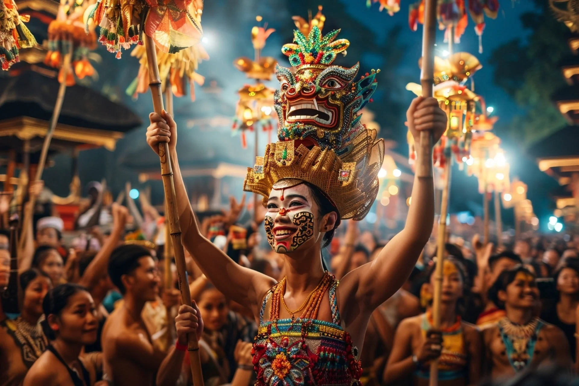 Traditional Balinese dancer in colorful costume at a night ceremony — cultural experience featured in Bali vs Thailand: The Ultimate Activity Comparison