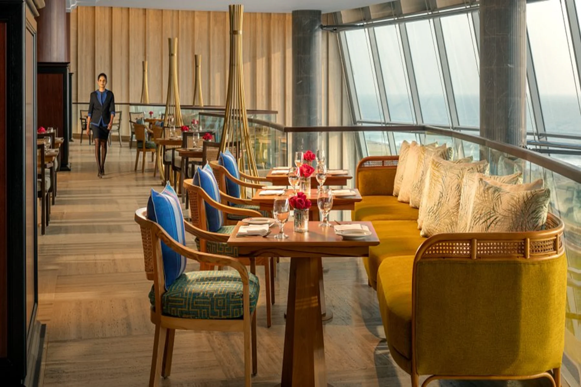 Elegant interior of Indian Ocean Pavilion restaurant in Sri Lanka with ocean view and fine dining setup — top Indian restaurant in Cambodia vs Sri Lanka: Which Is Easier If You Need Indian Food Daily