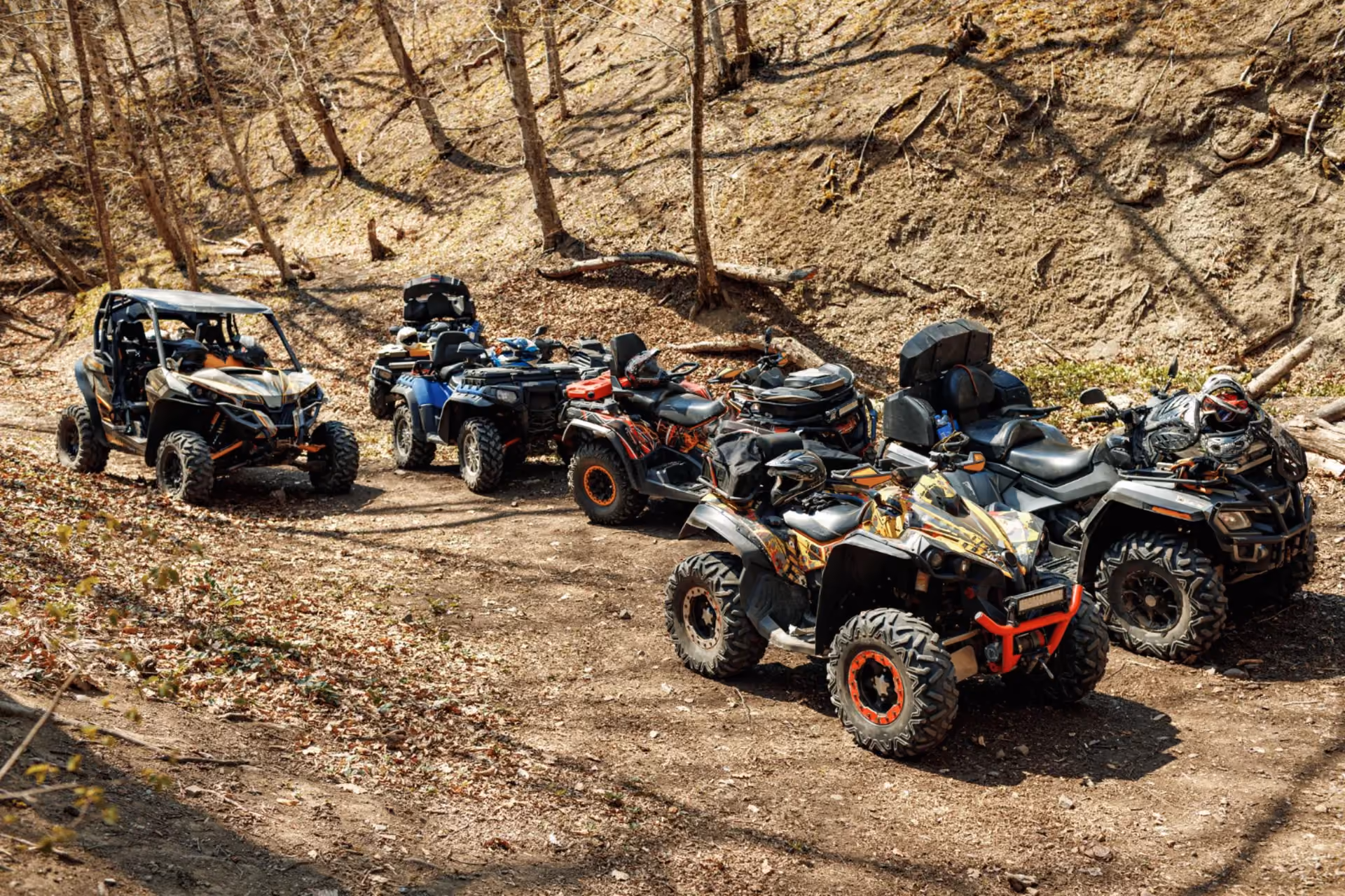 Group of quad bikes and ATVs on dirt trails in Siem Reap Cambodia – Adventure and Thrill activities comparison Cambodia vs Sri Lanka travel