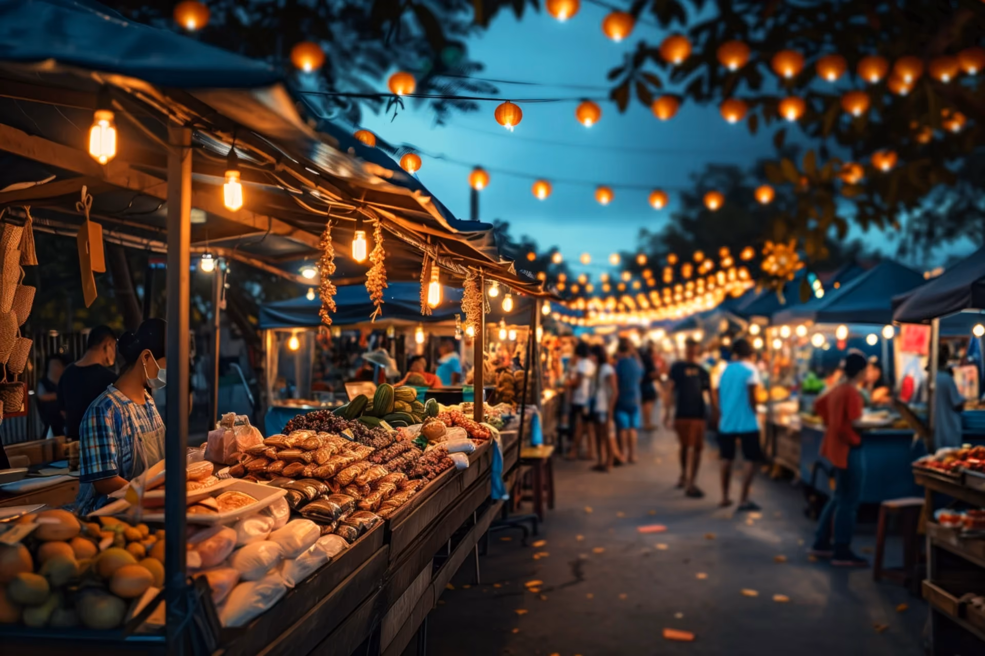 Colorful night market with glowing lanterns and street food stalls – Nightlife and Energy comparison Cambodia vs Sri Lanka ultimate activity guide