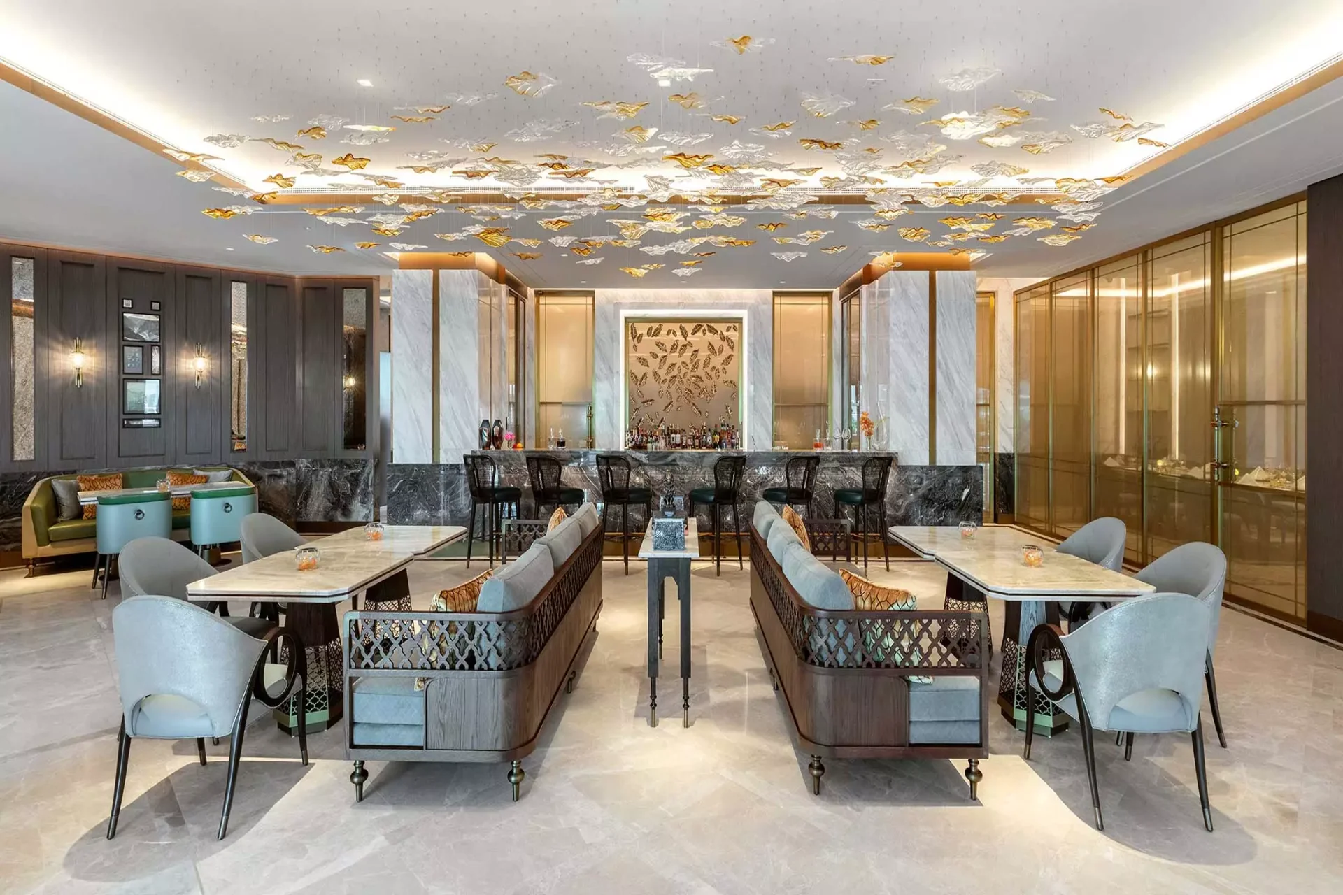Contemporary Indian fine dining in Singapore and Dubai — elegant restaurant interiors for Indian travellers seeking an upscale dining experience