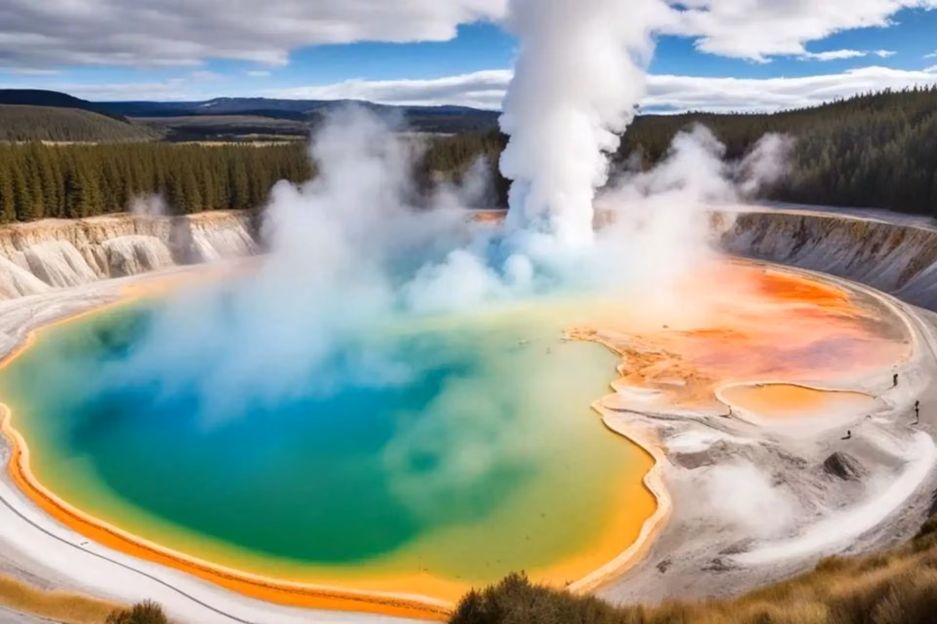 Colorful hot spring with steam at Wai O Tapu Geothermal Park