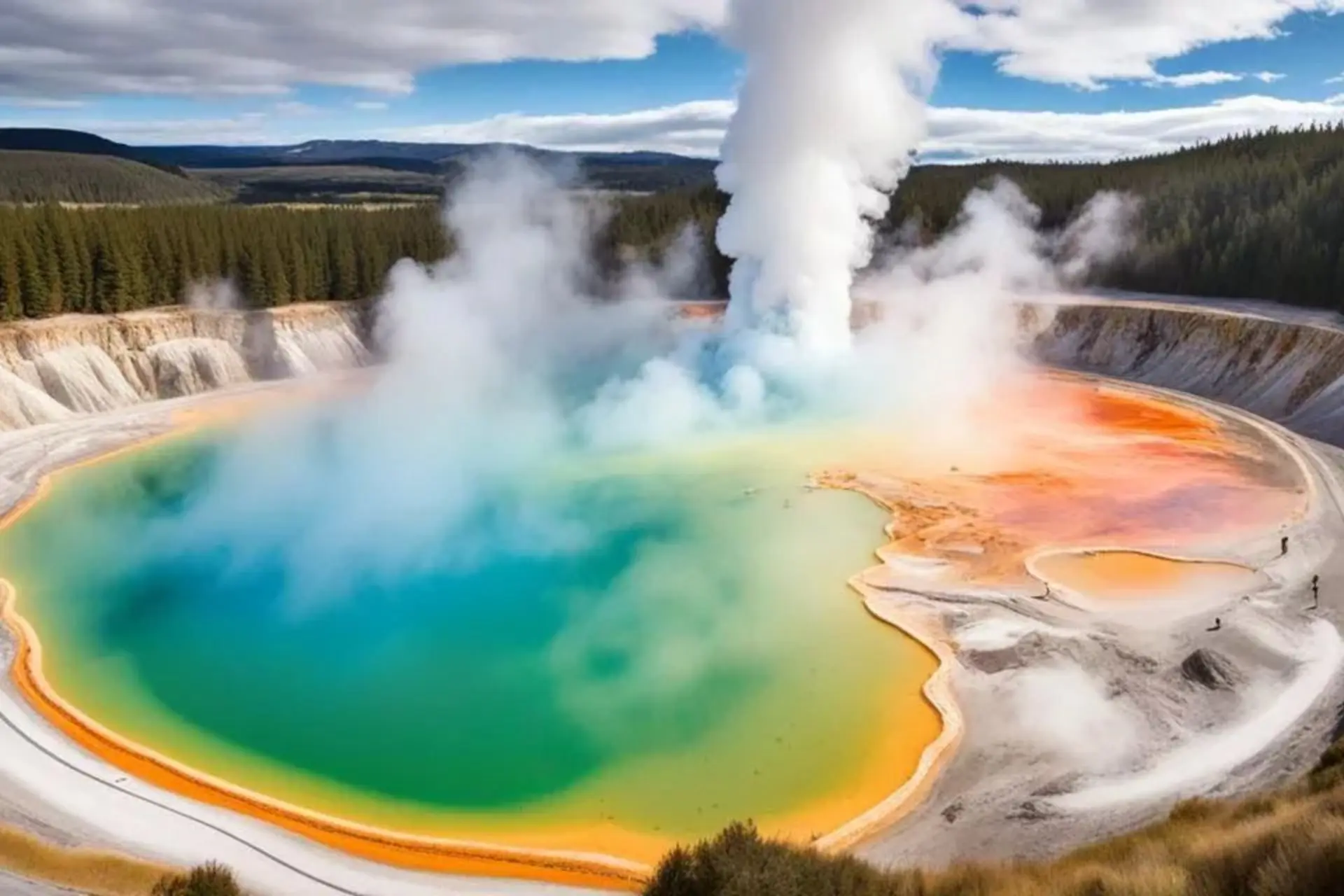 Colorful hot spring with steam at Wai O Tapu Geothermal Park