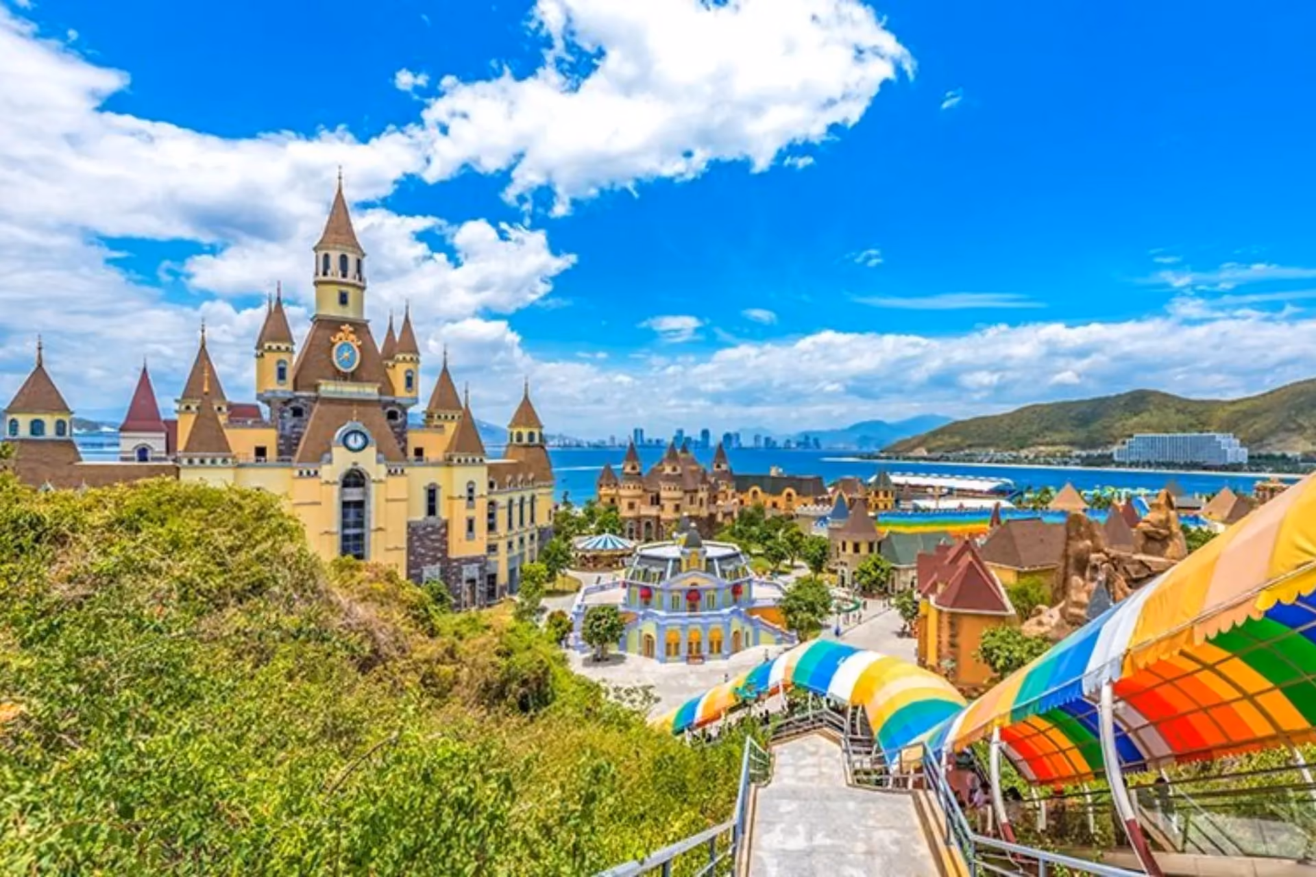 Colorful castle with water slides at Vinwonders Nha Trang