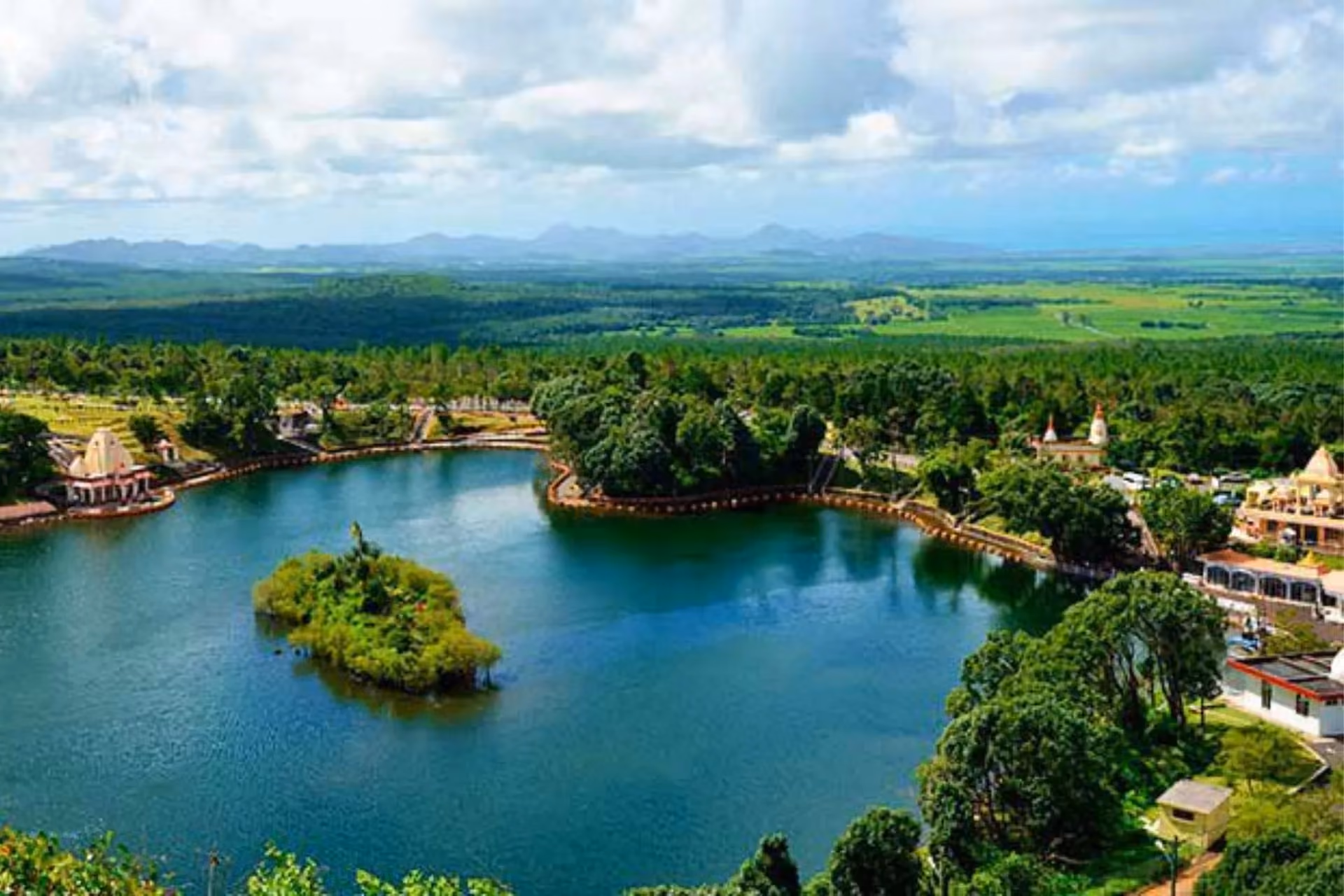 Green island in blue water, Mauritius landscape