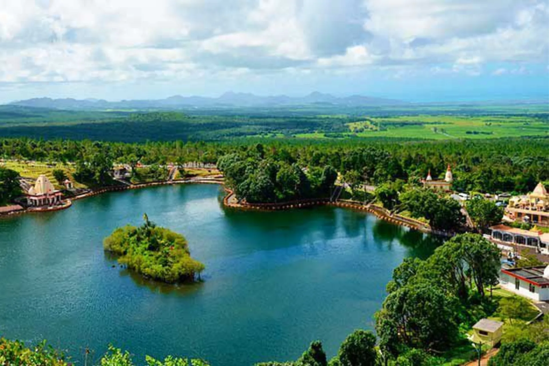 Green island in blue water, Mauritius landscape