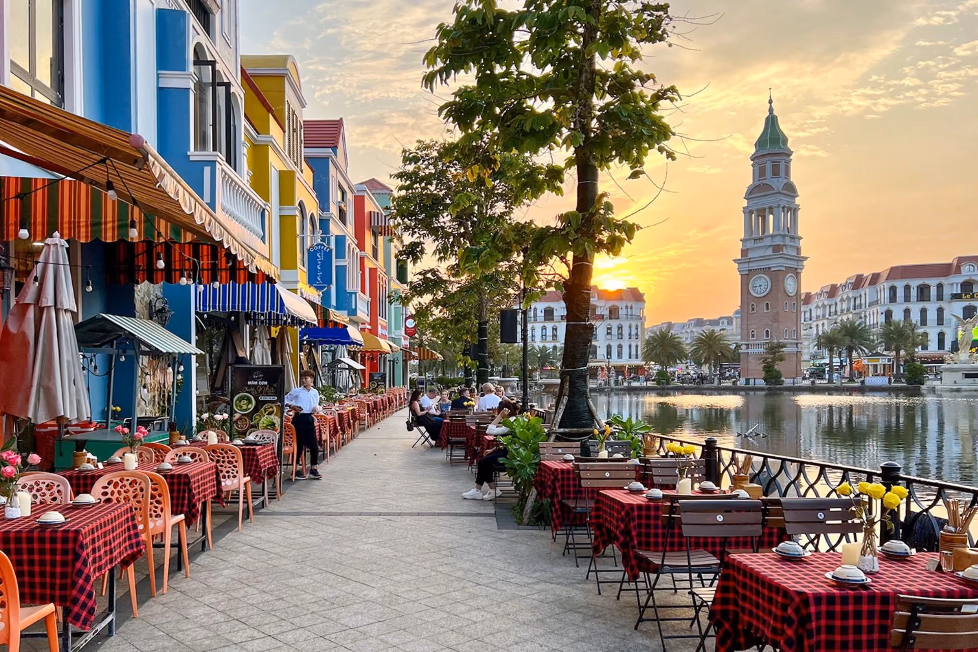 Waterfront restaurants at sunset in Phu Quoc City