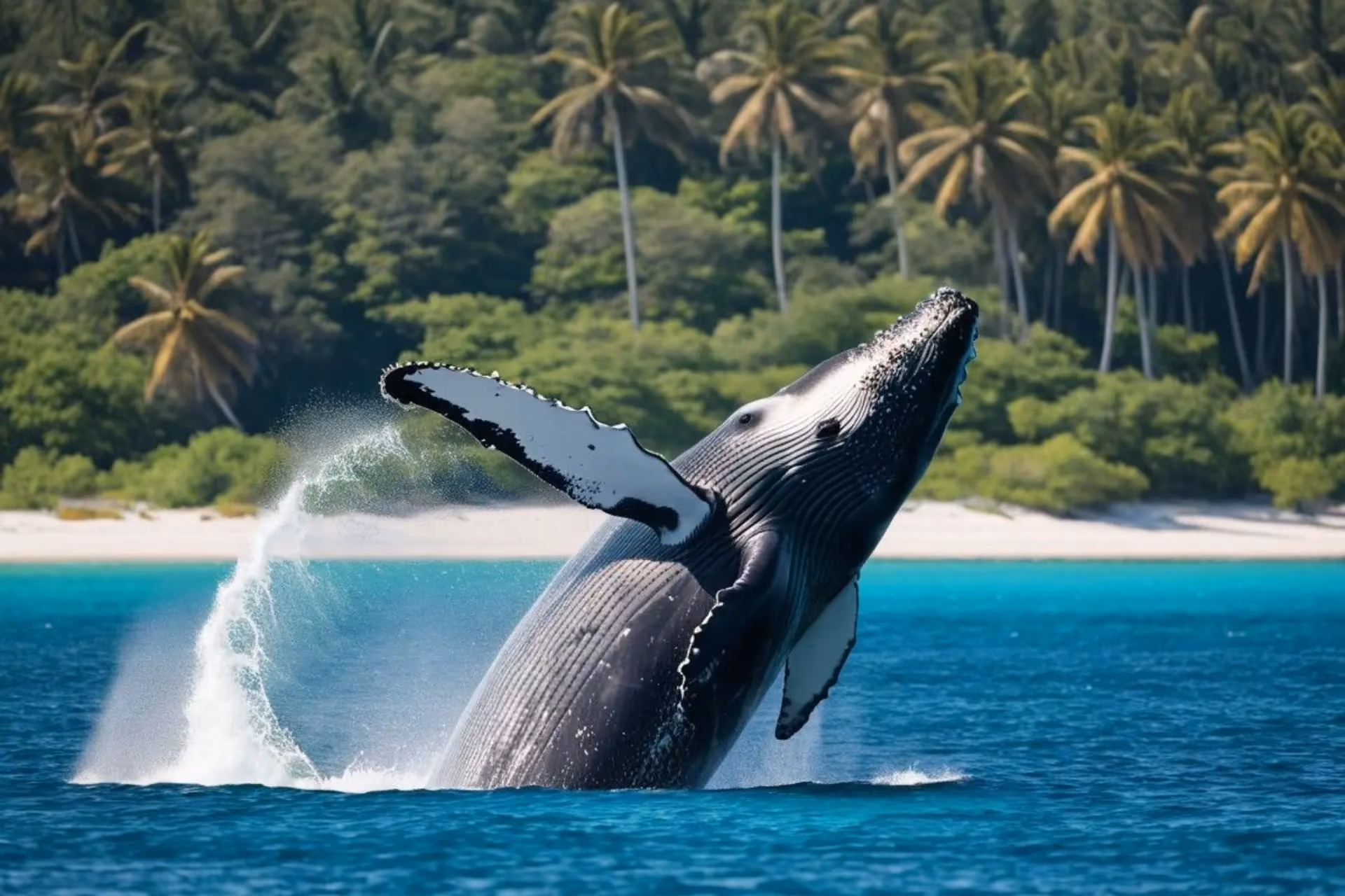 Humpback whale breaching in ocean off Mirissa Sri Lanka
