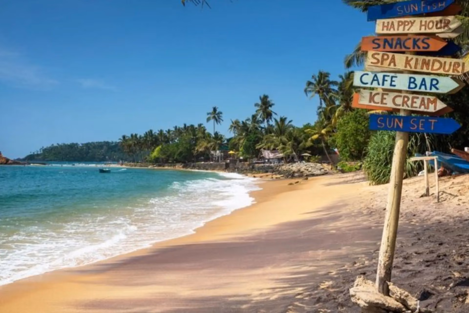 Beach in Galle Sri Lanka with directional signs