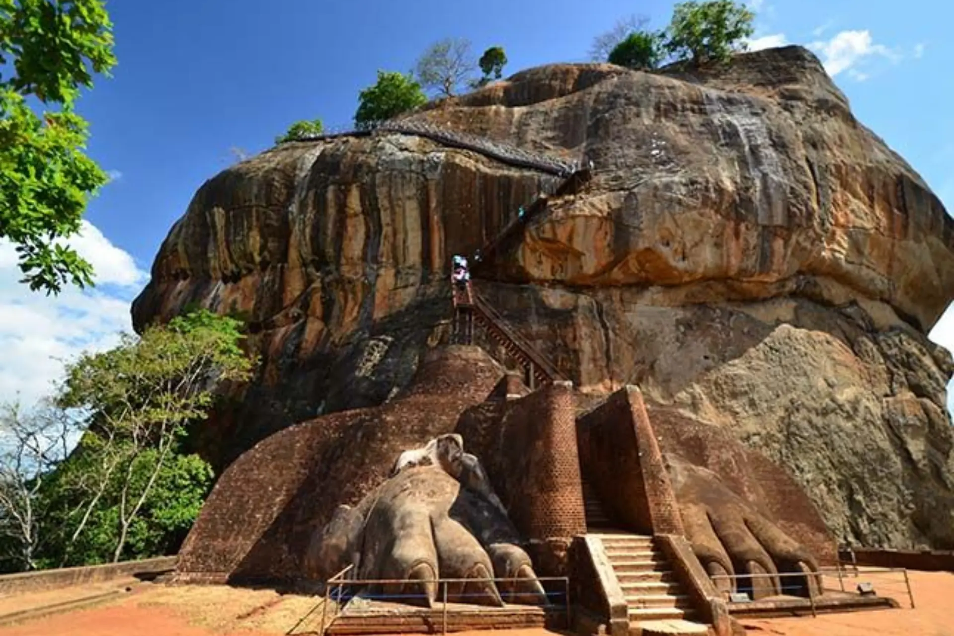Sigiriya Rock Fortress with stone lion paws and stairs