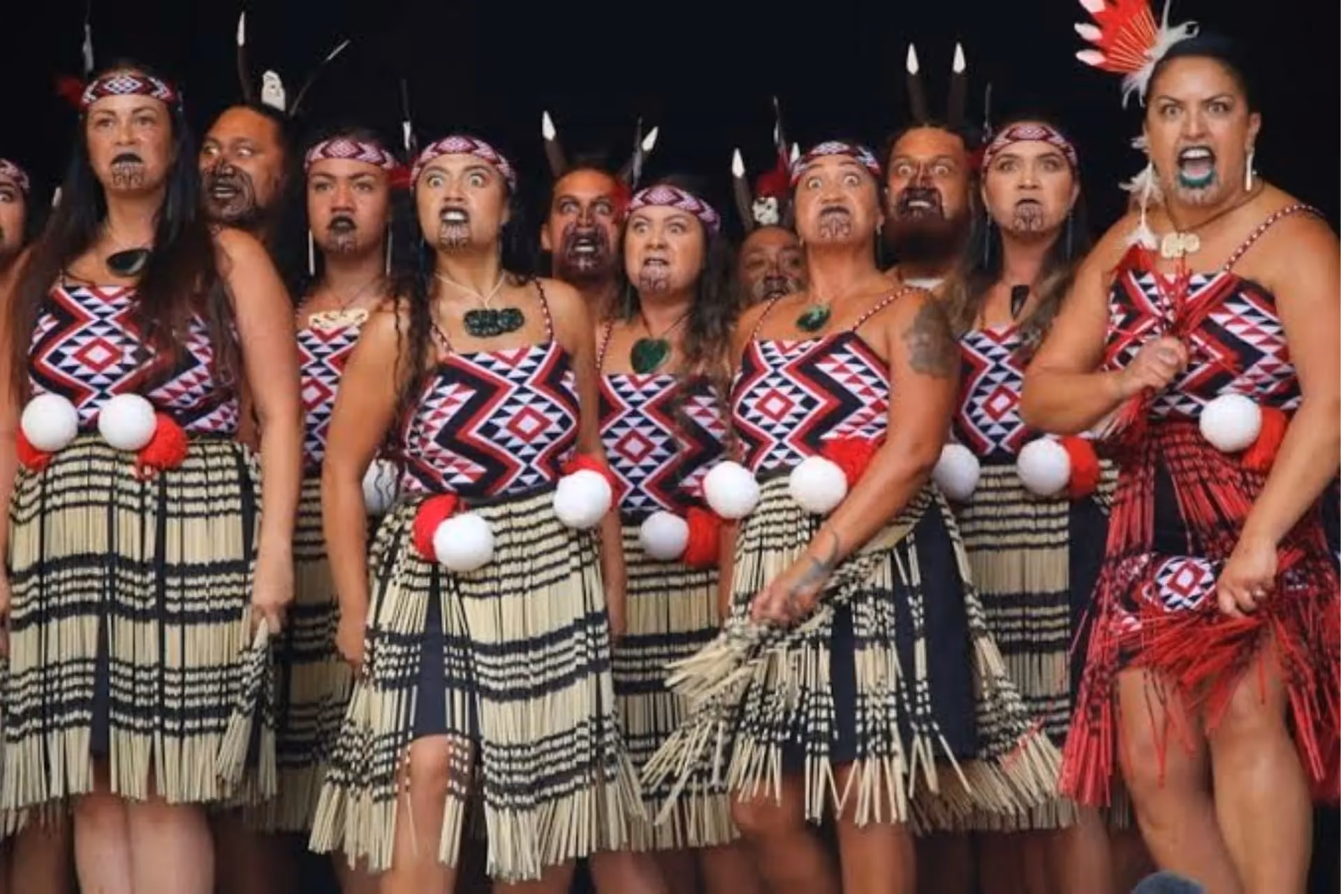 Group of Maori performers in traditional dress New Zealand