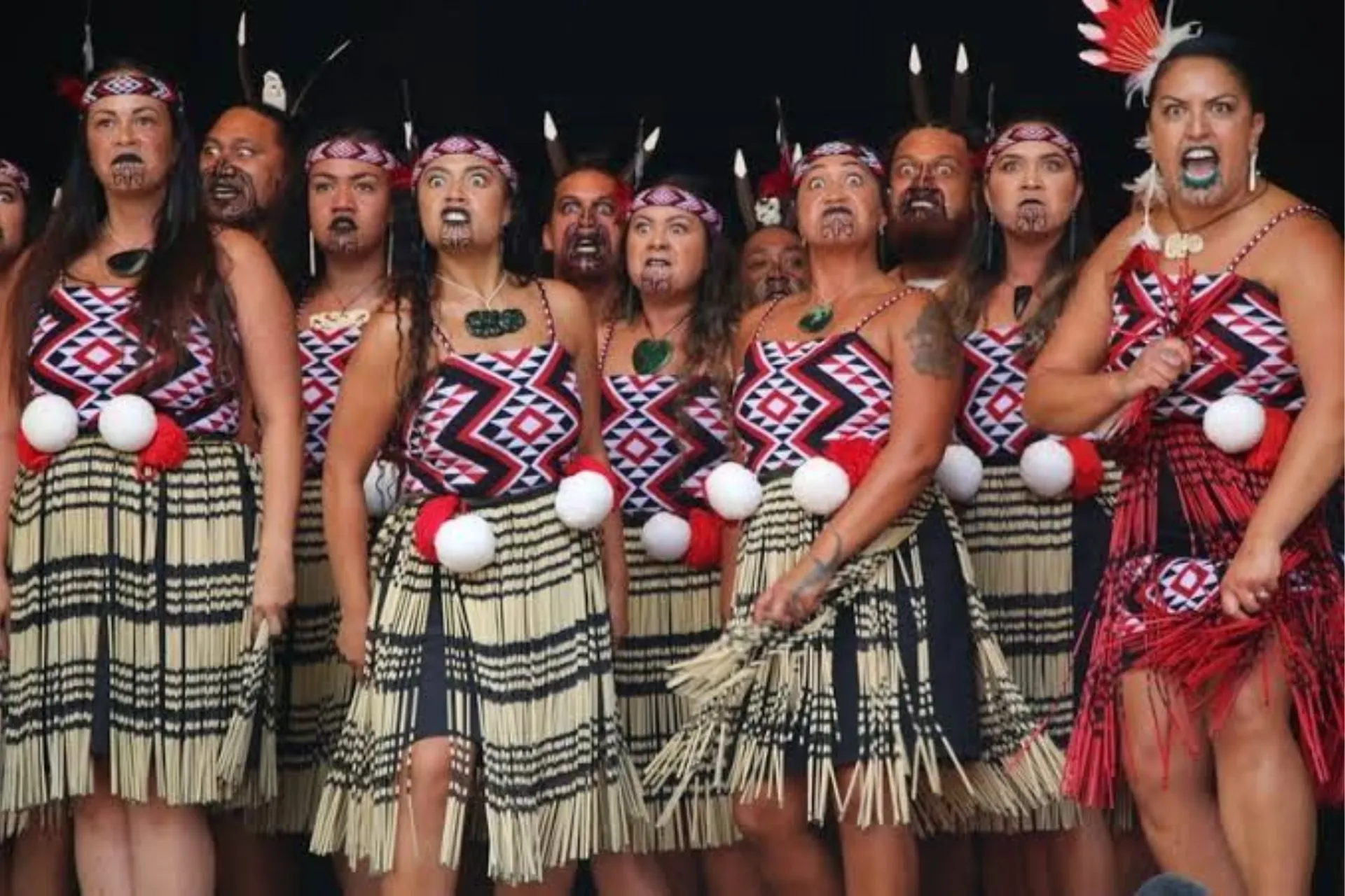 Group of Maori performers in traditional dress New Zealand