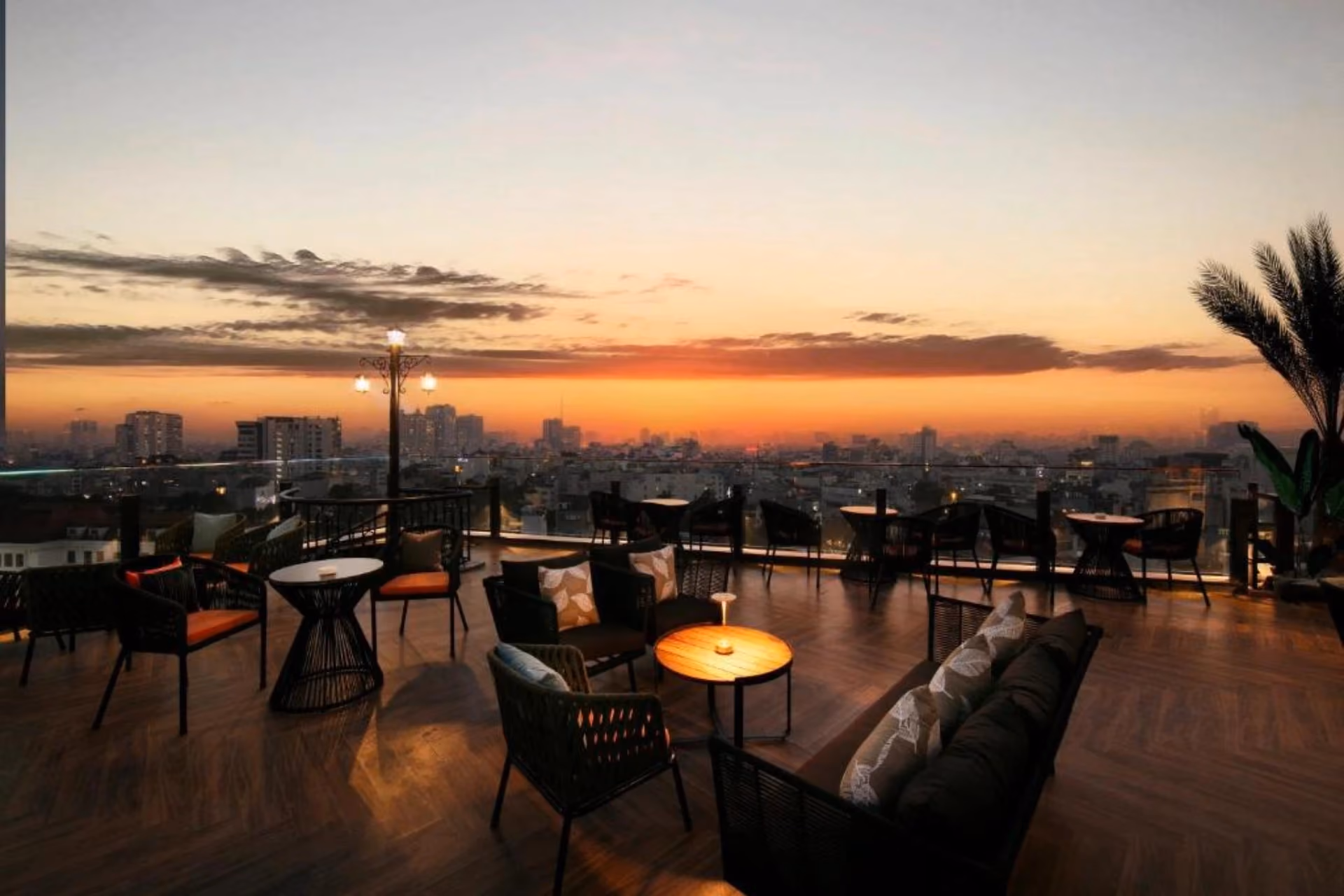 Rooftop bar at May De Ville Corner at sunset