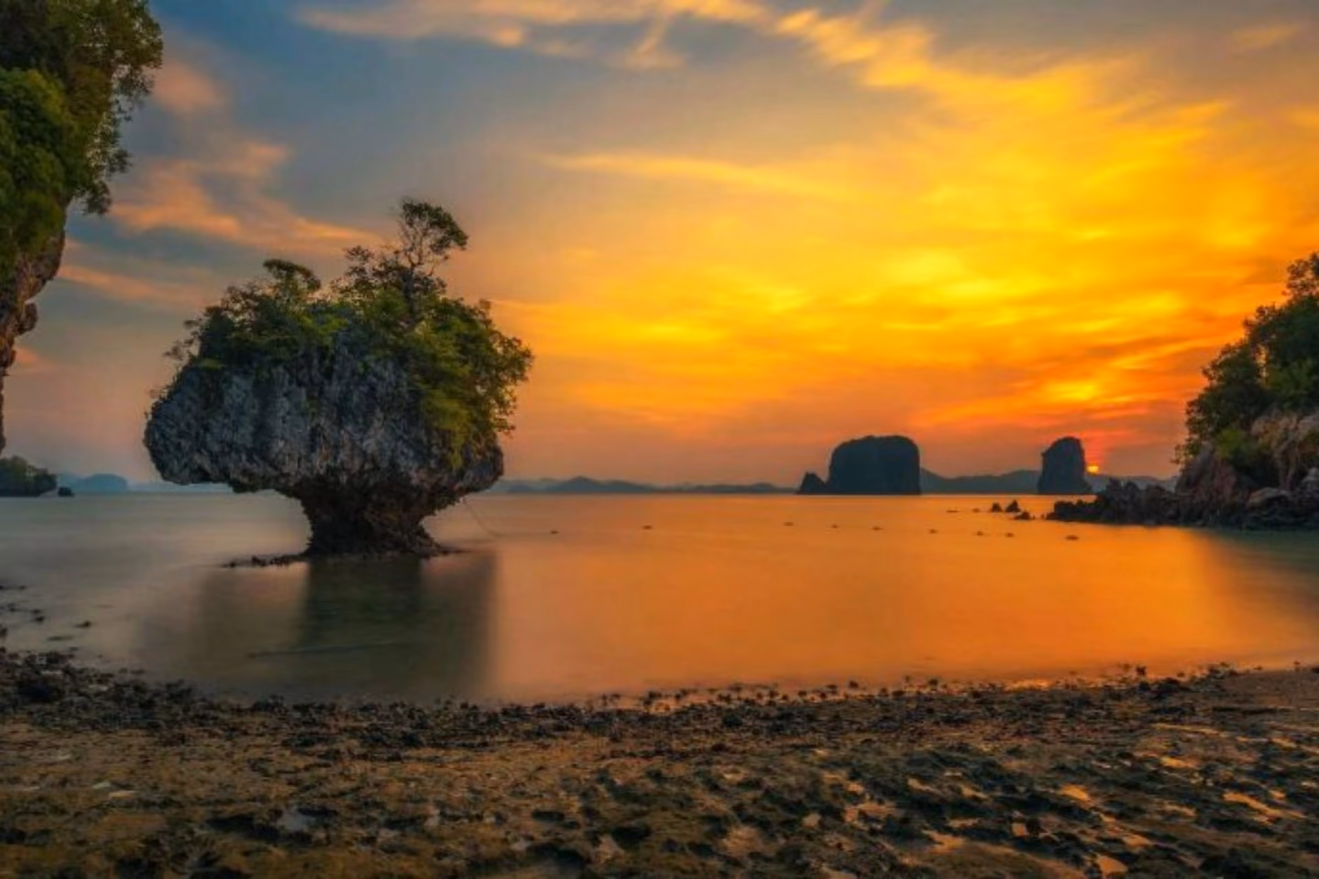Sunset over Ko Pak Bia island with rock formations