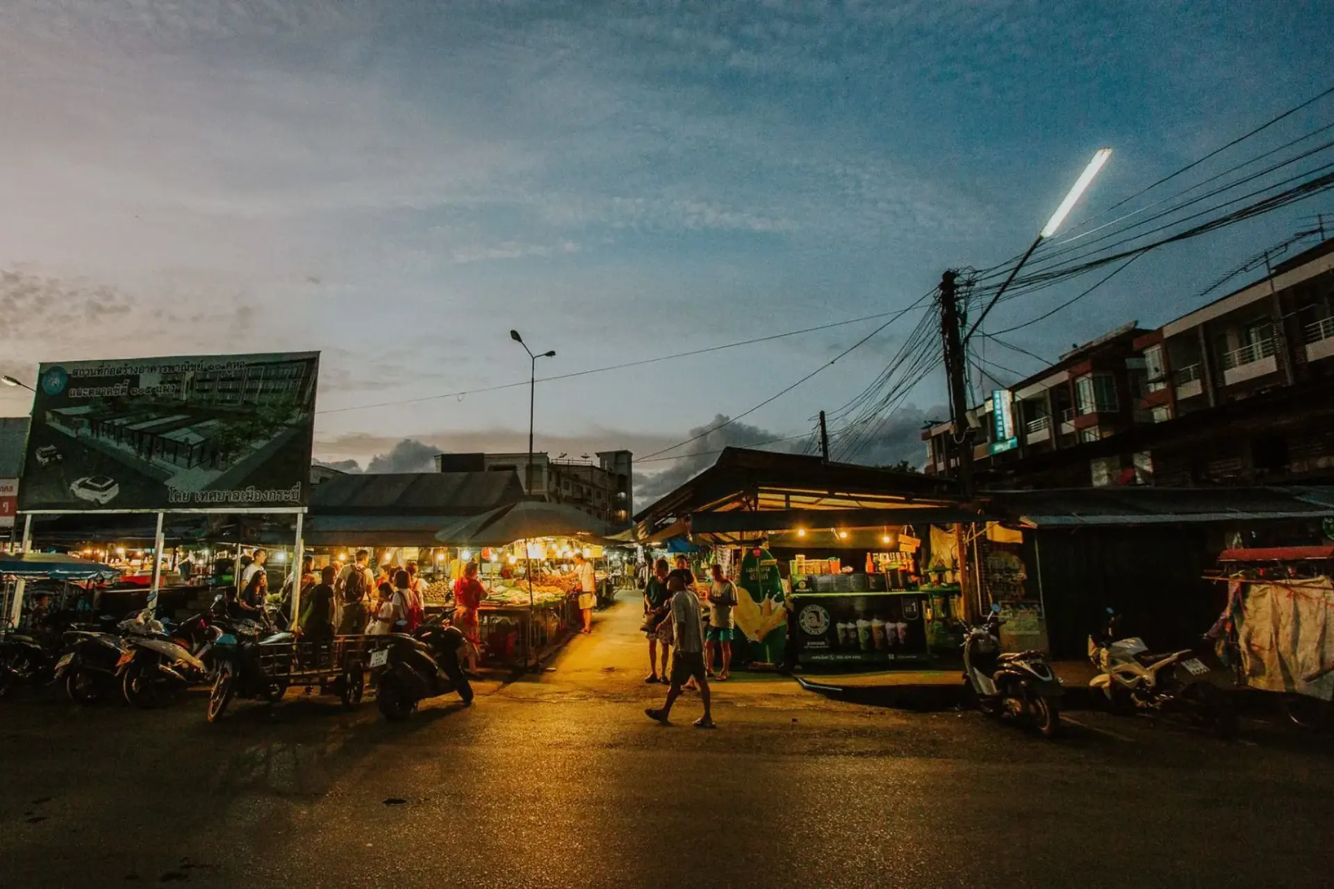 Evening market street scene in Krabi Thailand
