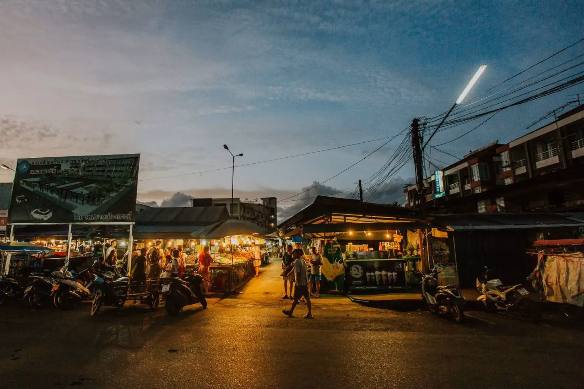 Evening market street scene in Krabi Thailand