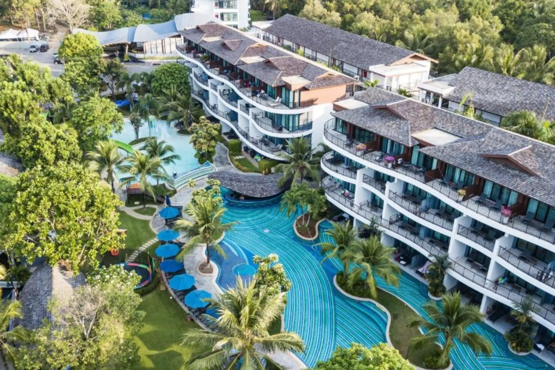 Resort with curved pools and palm trees in Ao Nang Krabi