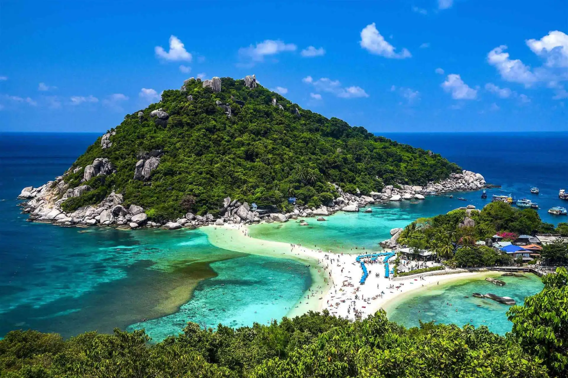 Koh Tao island with sandy beach and clear blue-green water