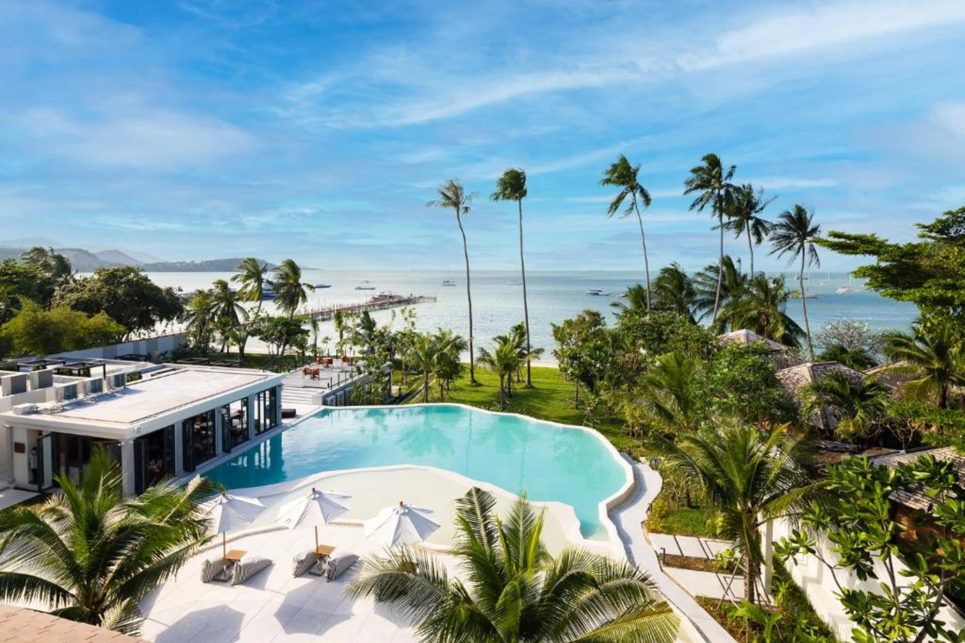 Resort pool overlooking beach at Koh Samui Thailand