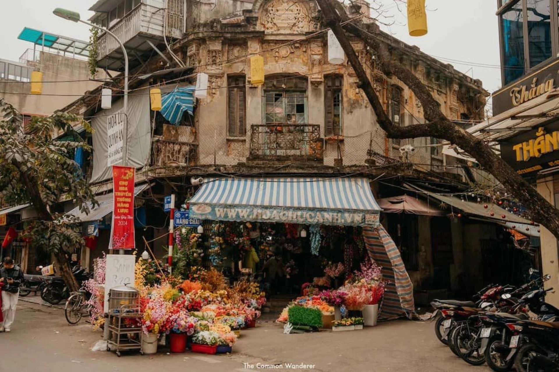 Flower shop on old street in Hanoi Old Quarter