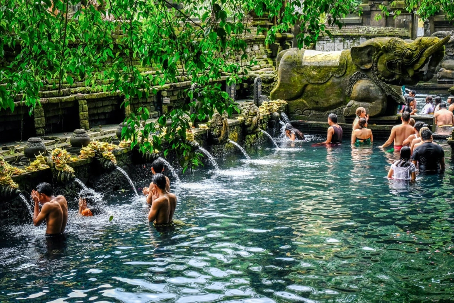 Visitors bathing in spring water at Tirtha Empul Temple