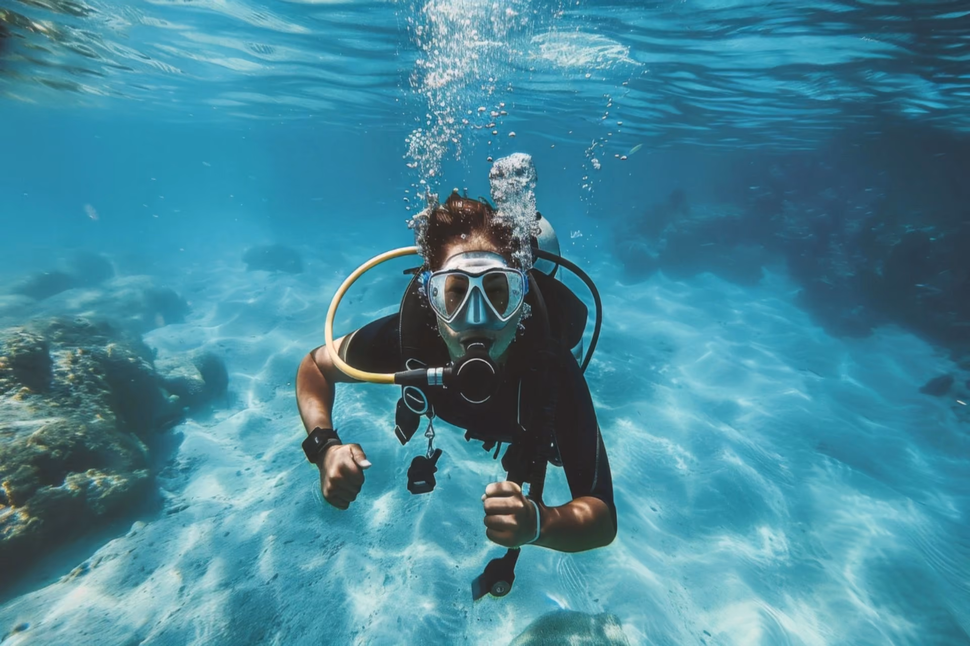 Scuba diver exploring the underwater waters of Thailand