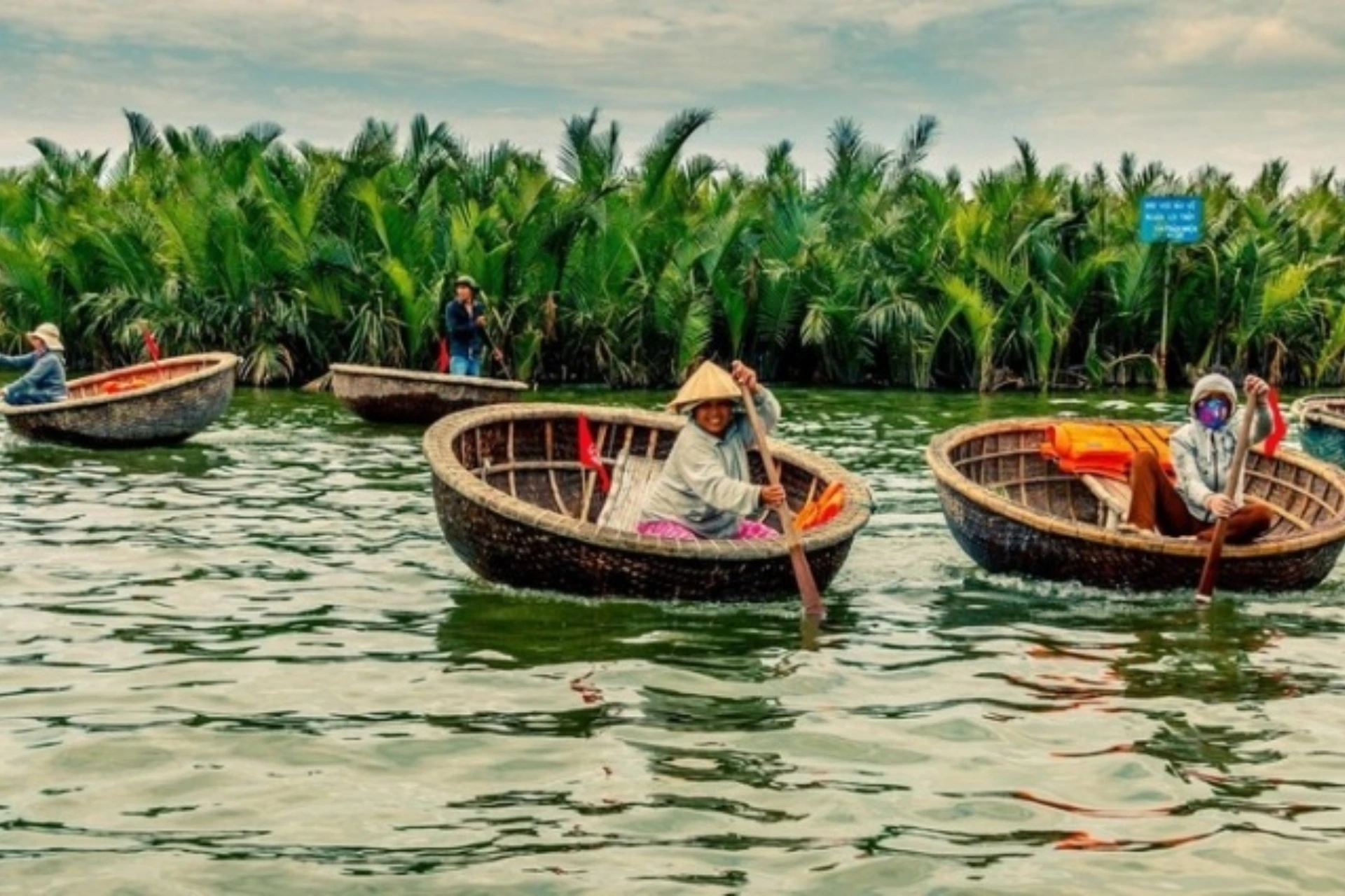 Basket boat ride in coconut forest