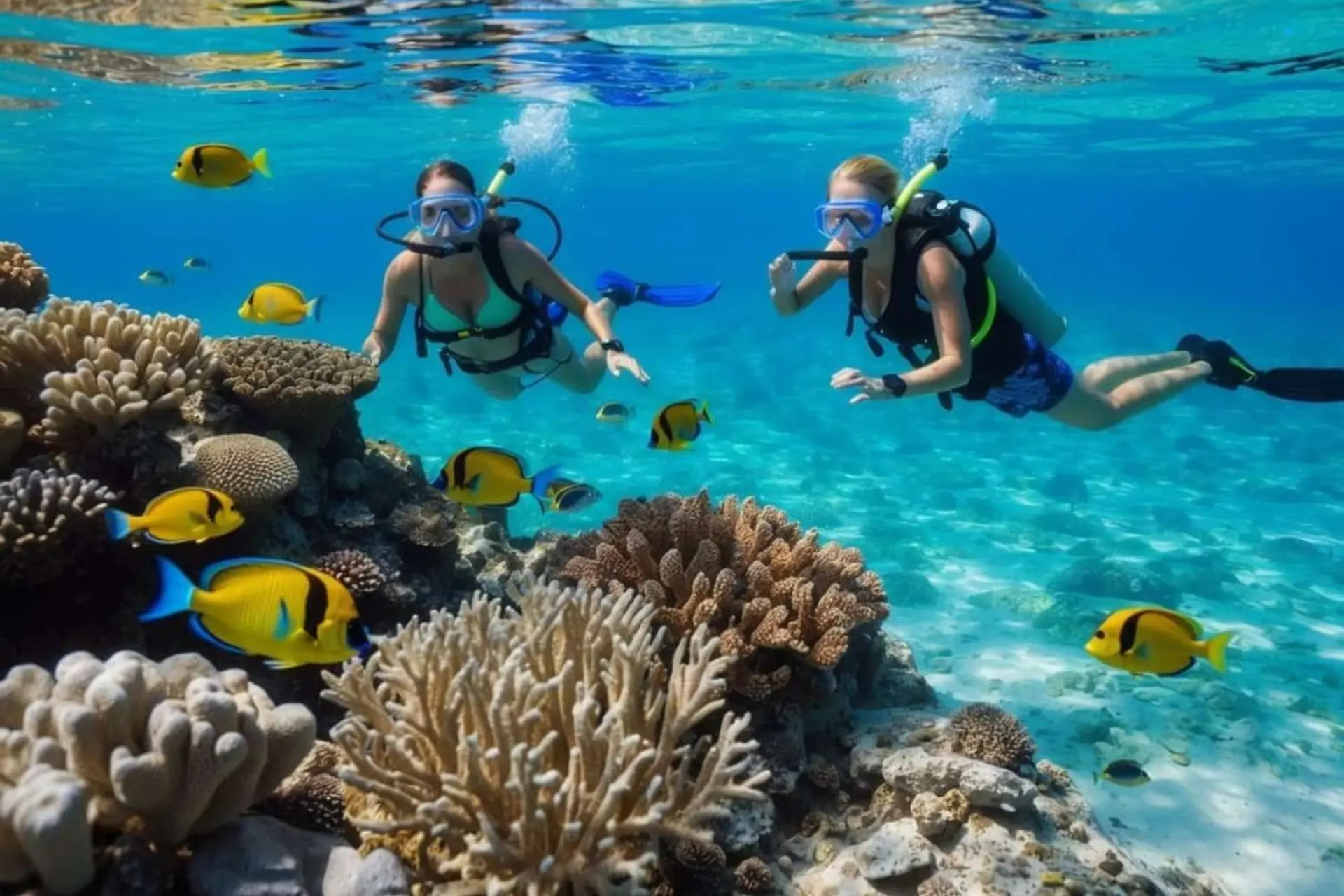 Snorkeling in Maldives with colorful coral reefs