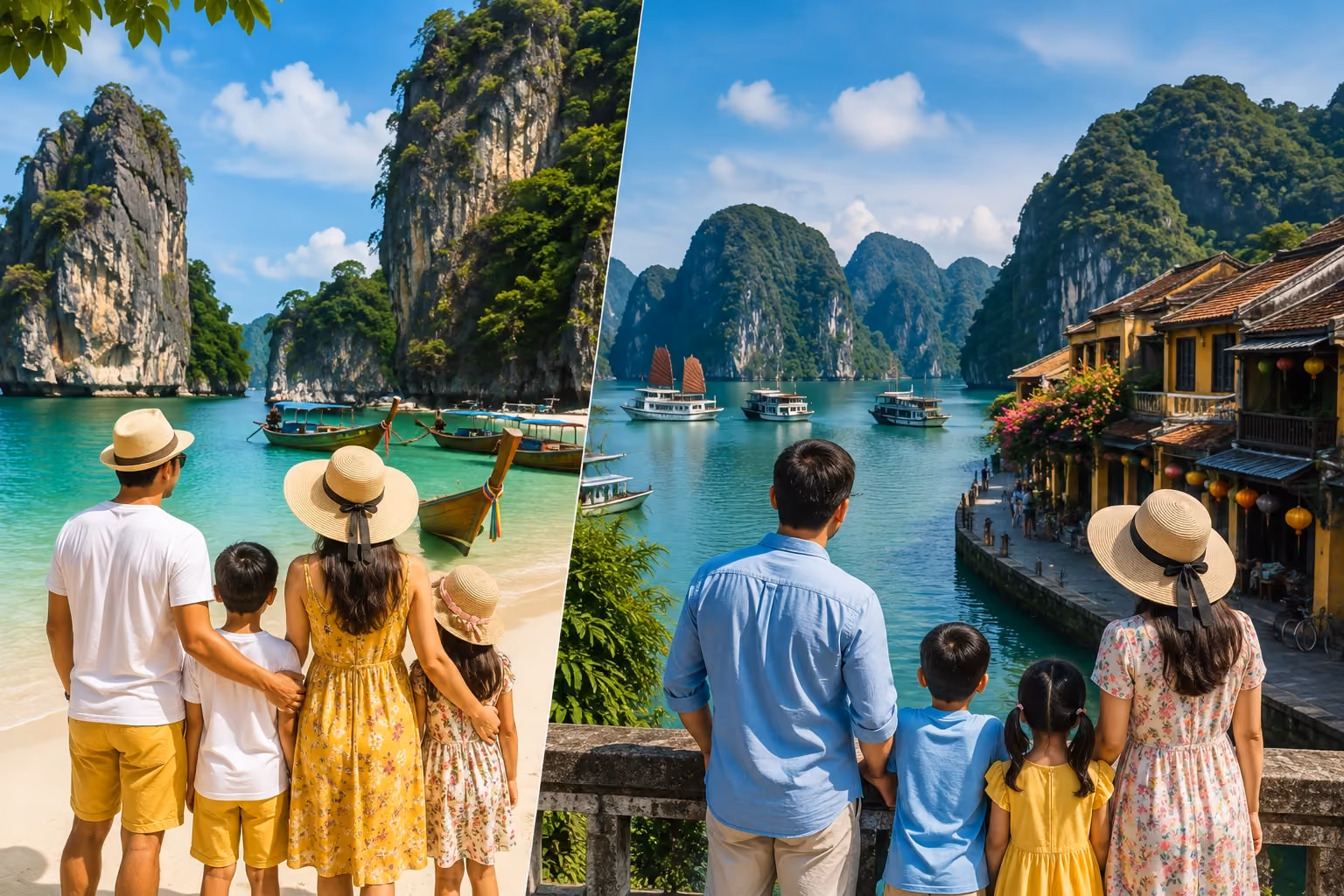 Family enjoying a tropical holiday in Thailand and Vietnam