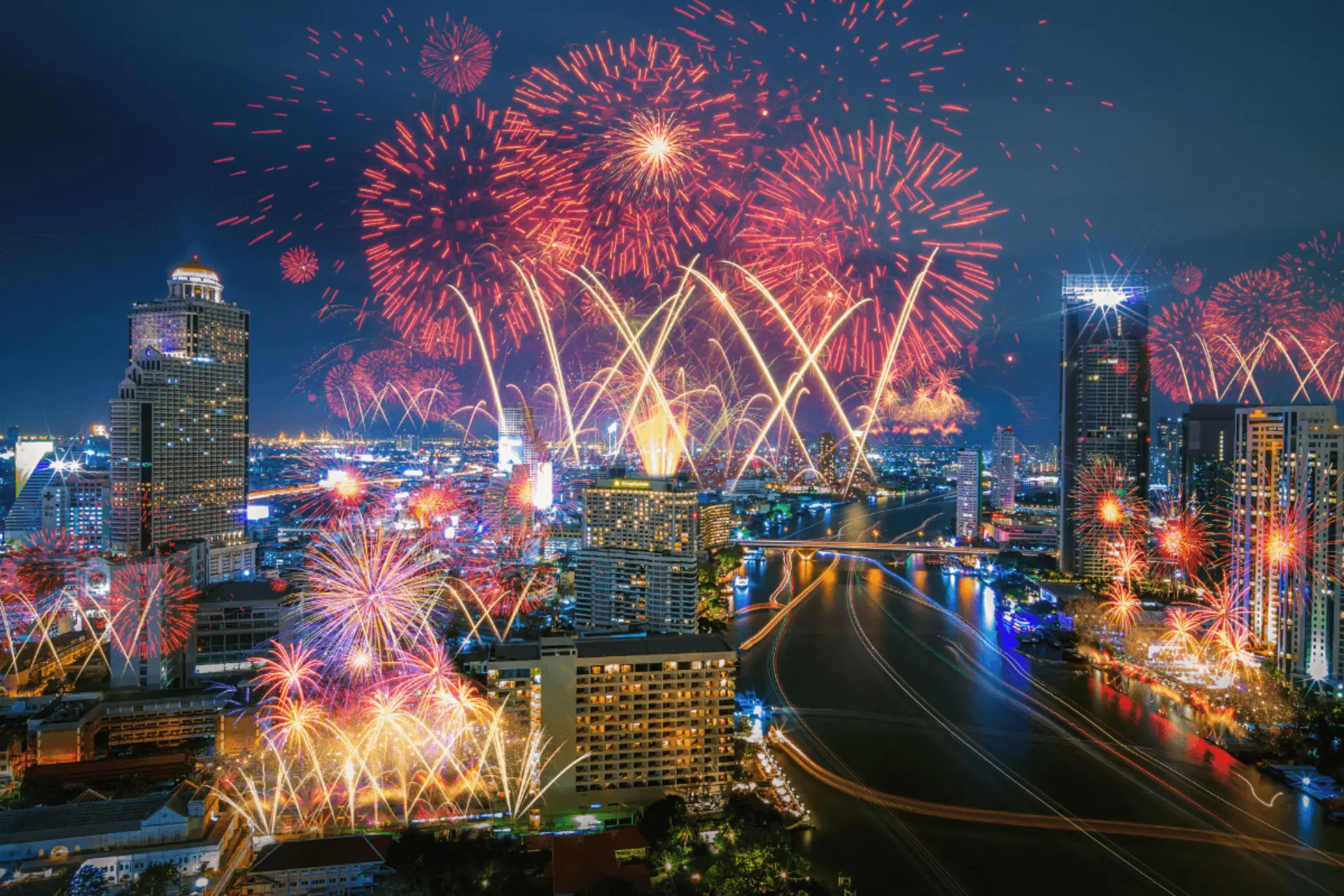 Fireworks during New Year's Eve in Bangkok