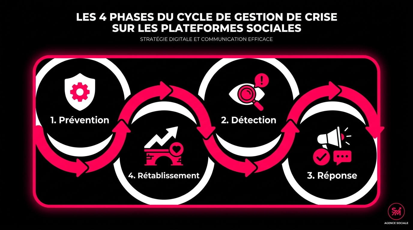 Les 4 phases du cycle de gestion de crise sur les plateformes sociales