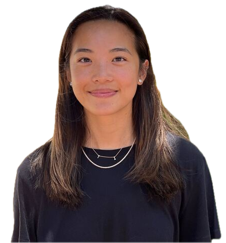 Young female golfer wearing a black cap and white Princeton golf shirt, looking focused.