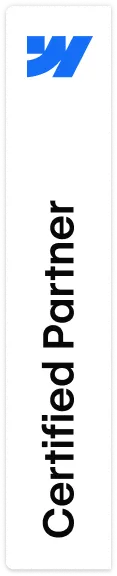 Blue stylized 'W' logo above the text 'Certified Partner' in black on a vertical white background.