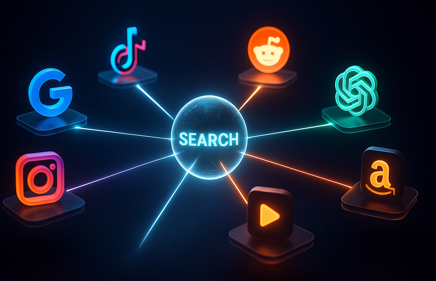 Arrangement of various social media brands and their logos in a circle