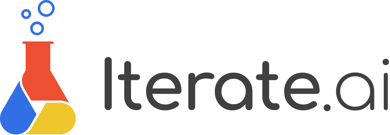 Iterate.ai logo with a stylized lab flask in red, blue, and yellow next to the text 'Iterate.ai' in black.
