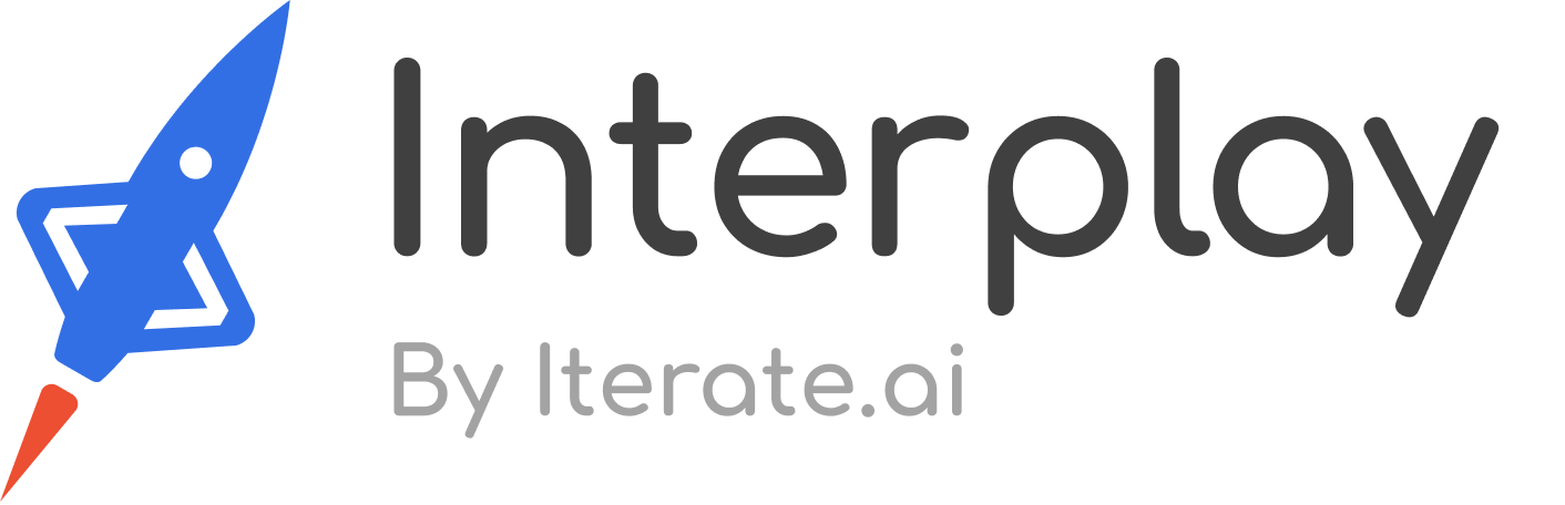 Interplay logo with a blue rocket icon and text 'Interplay By Iterate.ai'.