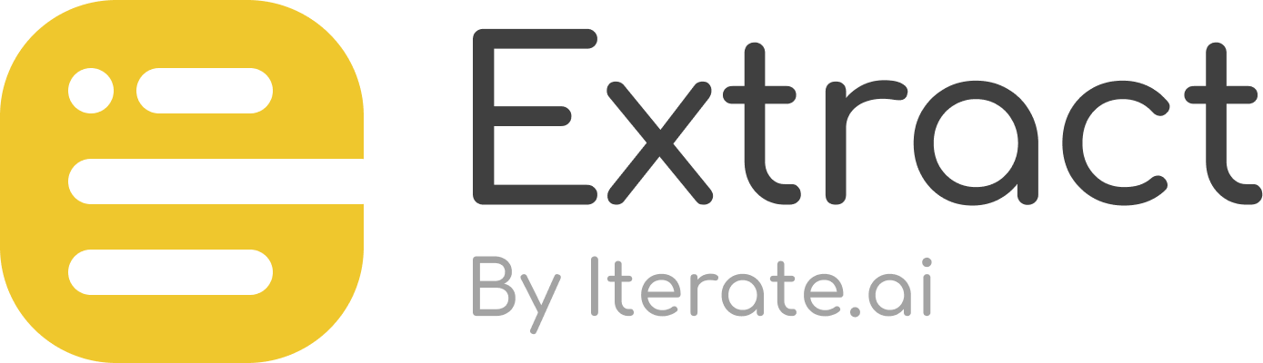 Extract logo with stylized yellow icon and text 'Extract By Iterate.ai'.