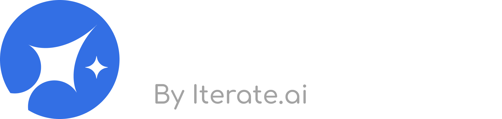 Generate logo with blue circular star icon and text 'Generate By Iterate.ai'.