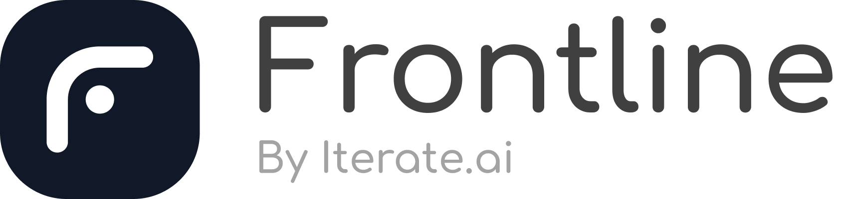 Frontline by Iterate.ai logo with stylized F icon in a rounded square.