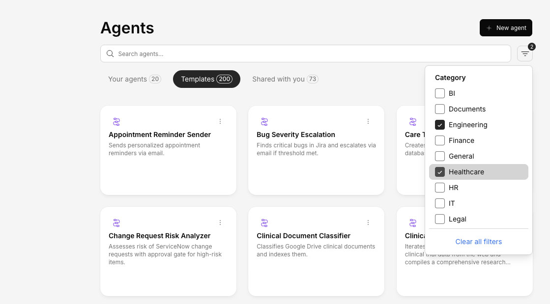 Generate Agents dashboard