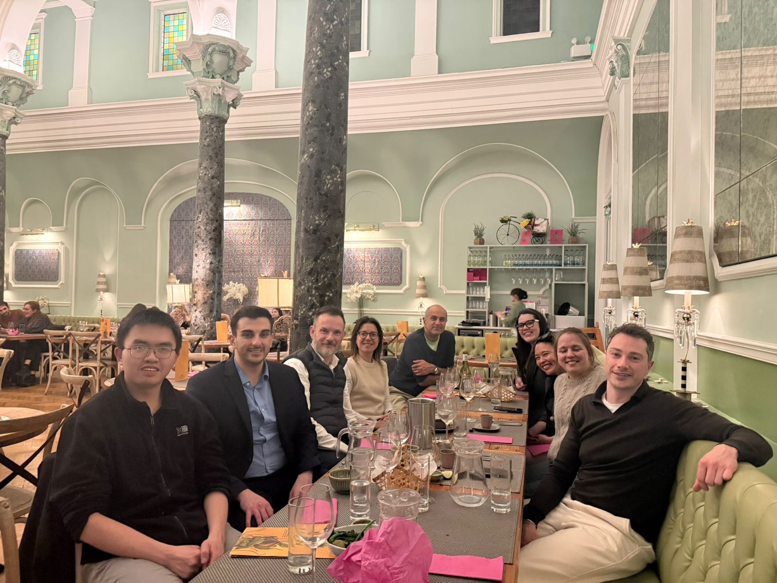 Conference organisers (George and Ken), members of the global neurosurgery team in Cambridge (Ms. Claudia Craven, Mr. Rikin Trivedi, Ms. Sara Venturini), representatives from BrainLab, and MB representatives (Ms. Sabangan and Dr. Ochoa) connect over dinner at Giggling Squid (courtesy of BrainLab).