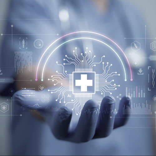 Doctor holding digital medical icon