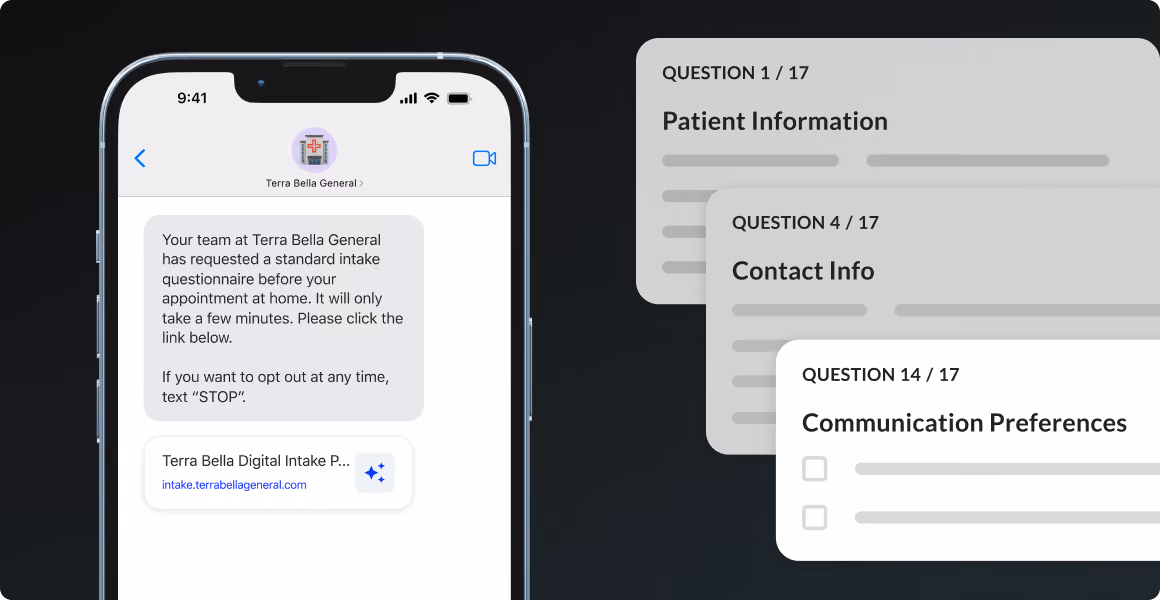 Patient intake questionnaire delivered by text message.